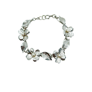 HSB Designer Dogwood Japanese Saltwater Akoya Cultured Pearl Link Flower Bracelet Harry S Bick - Sterling Silver