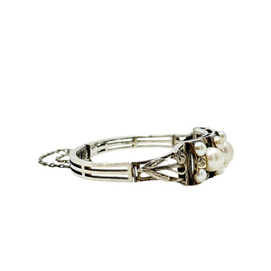 Lilly of the Valley Art Nouveau Japanese Saltwater Akoya Cultured Pearl Bangle Bracelet - Sterling Silver