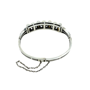 Lilly of the Valley Art Nouveau Japanese Saltwater Akoya Cultured Pearl Bangle Bracelet - Sterling Silver