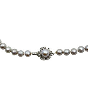 Baroque Blue Graduated Vintage Mid Century Japanese Saltwater Cultured Akoya Pearl Necklace - Silver 21 Inch