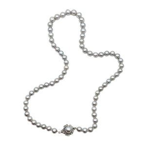 Baroque Blue Graduated Vintage Mid Century Japanese Saltwater Cultured Akoya Pearl Necklace - Silver 21 Inch