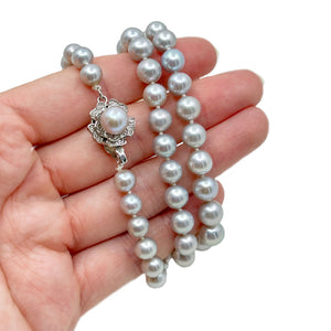 Baroque Blue Graduated Vintage Mid Century Japanese Saltwater Cultured Akoya Pearl Necklace - Silver 21 Inch