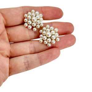 Modernist Snowflake Cluster Akoya Saltwater Cultured Pearl Vintage Screwback Earrings- Sterling Silver