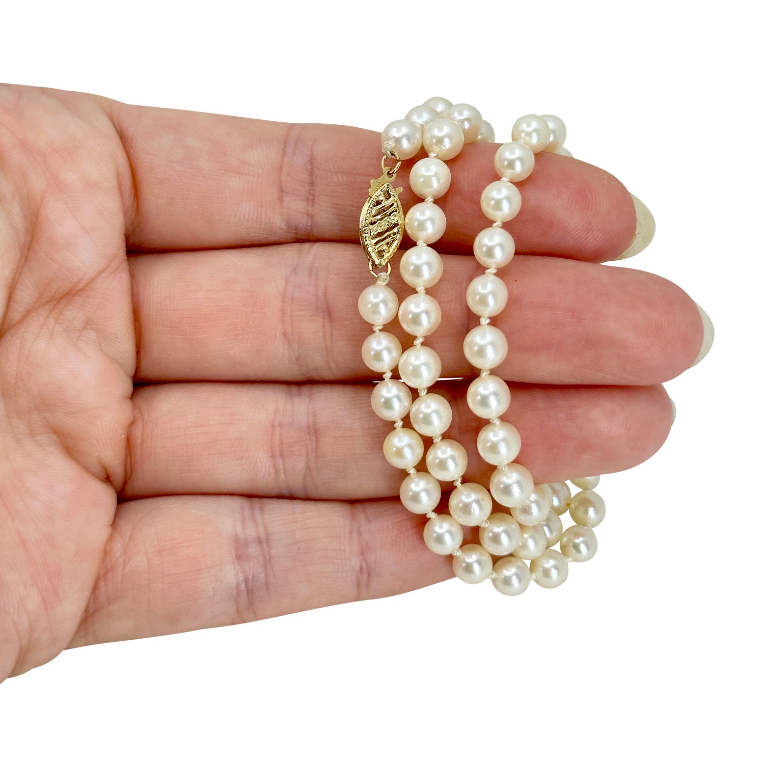 Petite Estate Mid-Century Japanese Cultured Saltwater Akoya Pearl Vintage Necklace - 14K Yellow Gold 17.25 Inch