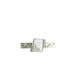 Engraved Men's Japanese Saltwater Akoya Cultured Pearl White Mother of Pearl Tie Bar- Sterling Silver