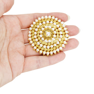 Etruscan Revival Cannetille Japanese Saltwater Akoya Vintage Pearl Brooch Pin- Sterling Silver Gold Plate