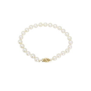 Vintage Filigree Japanese Saltwater Akoya Cultured Graduated Pearl Bracelet- 14K Yellow Gold