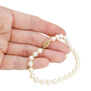 Vintage Filigree Japanese Saltwater Akoya Cultured Graduated Pearl Bracelet- 14K Yellow Gold
