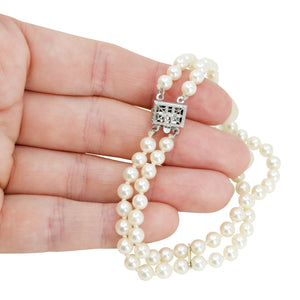 Vintage Double Strand Japanese Saltwater Akoya Cultured Pearl Vintage Bracelet- Sterling Silver