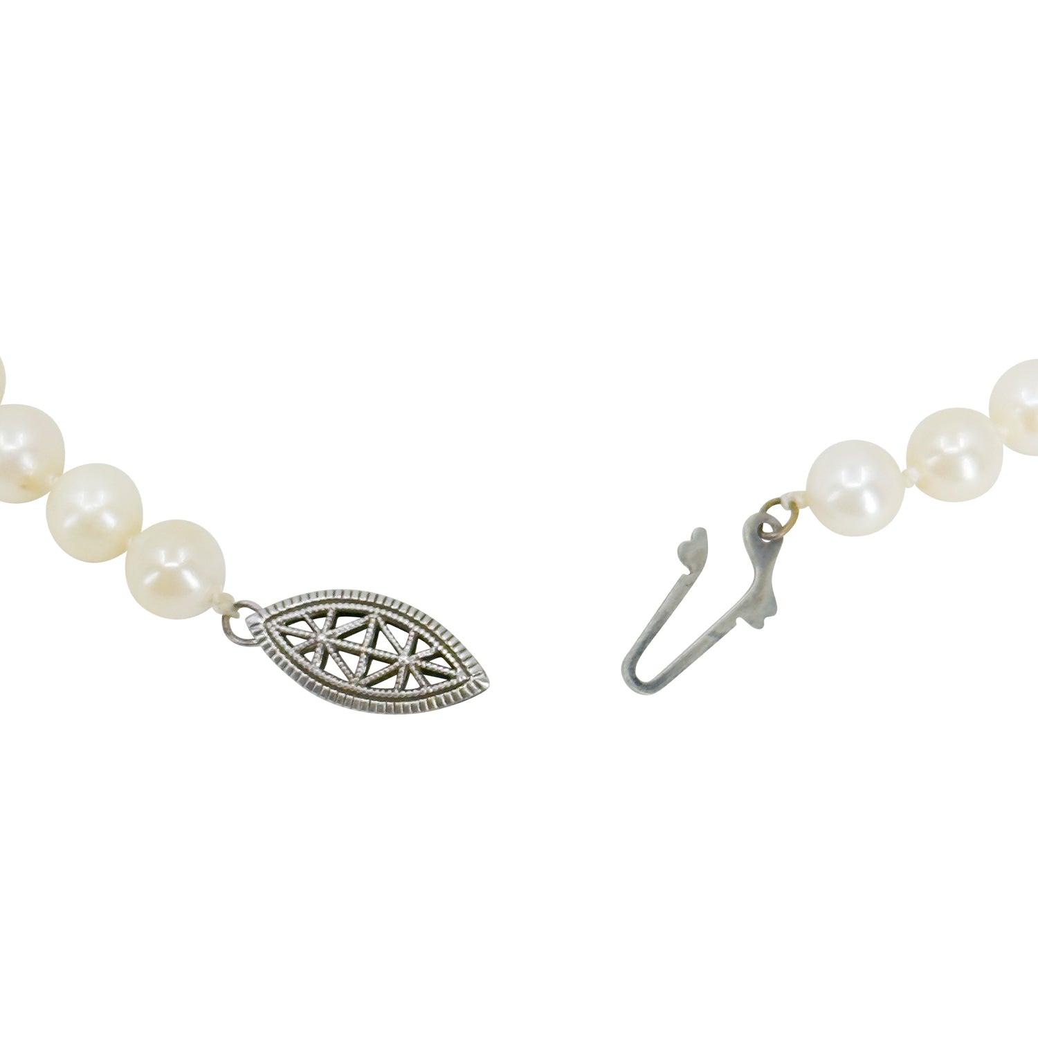 Filigree Modernist Vintage Japanese Saltwater Cultured Akoya Pearl Necklace - Sterling Silver 16.50 Inch