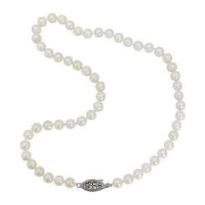 Filigree Modernist Vintage Japanese Saltwater Cultured Akoya Pearl Necklace - Sterling Silver 16.50 Inch