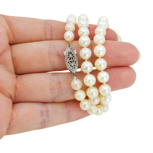 Filigree Modernist Vintage Japanese Saltwater Cultured Akoya Pearl Necklace - Sterling Silver 16.50 Inch