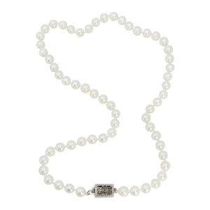 Square Mid-Century Vintage Japanese Saltwater Cultured Akoya Pearl Necklace - Sterling Silver 16.50 Inch