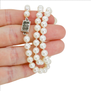 Square Mid-Century Vintage Japanese Saltwater Cultured Akoya Pearl Necklace - Sterling Silver 16.50 Inch