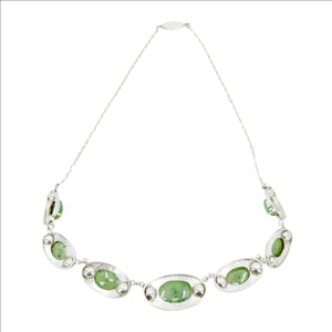 Nephrite Jade Art Deco Engraved Japanese Cultured Akoya Pearl Modernist Pendant Necklace Bracelet Set- Sterling Silver 16 Inch