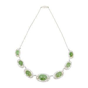 Nephrite Jade Art Deco Engraved Japanese Cultured Akoya Pearl Modernist Pendant Necklace Bracelet Set- Sterling Silver 16 Inch