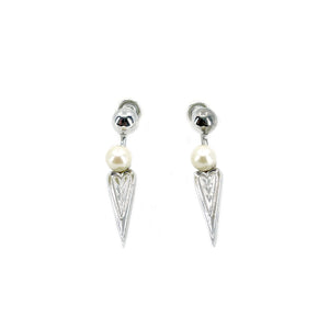 Marvel Arrowhead Vintage Akoya Saltwater Cultured Pearl Vintage Screwback Designer Earrings- Sterling Silver