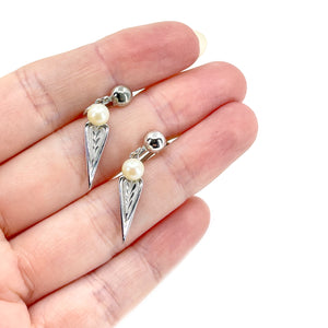 Marvel Arrowhead Vintage Akoya Saltwater Cultured Pearl Vintage Screwback Designer Earrings- Sterling Silver