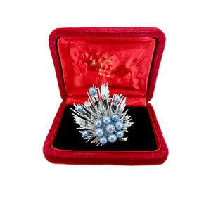Mayuyama Mid-Century Modern Blue Japanese Saltwater Akoya Cultured Pearl Vintage Brooch Obijime Pendant- Sterling Silver