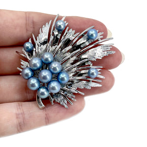 Mayuyama Mid-Century Modern Blue Japanese Saltwater Akoya Cultured Pearl Vintage Brooch Obijime Pendant- Sterling Silver