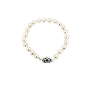 Baroque Vintage Filigree Japanese Saltwater Akoya Cultured Pearl Bracelet- Sterling Silver