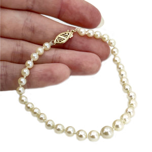 Graduated Vintage Japanese Saltwater Akoya Cultured Pearl Bracelet- 14K Yellow Gold