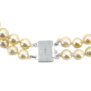 Cream Retro Double Strand Japanese Saltwater Akoya Cultured Pearl Vintage Bracelet- Sterling Silver