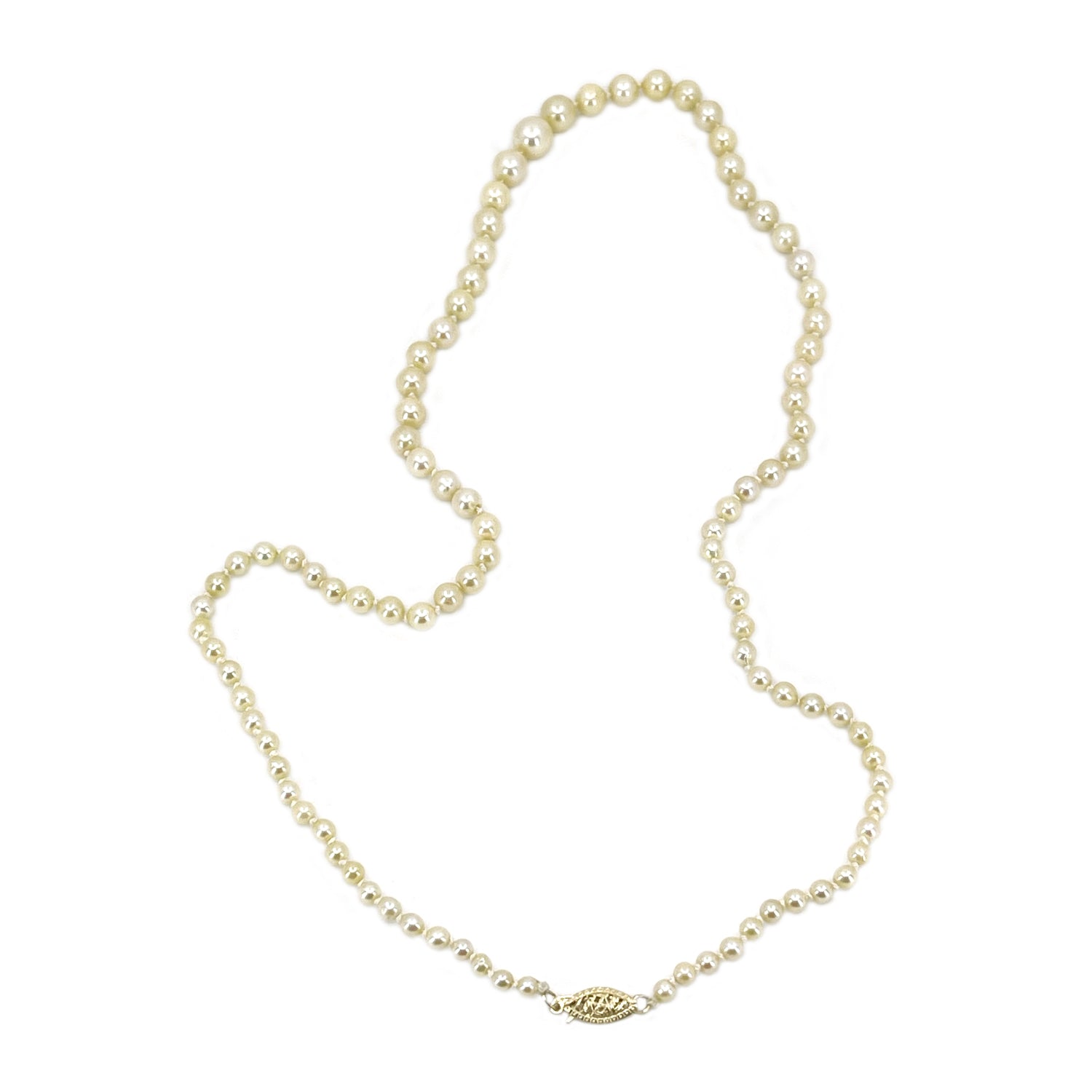 Golden Cream Estate Japanese Cultured Saltwater Akoya Pearl Vintage Necklace - 14K Yellow Gold 21 Inch