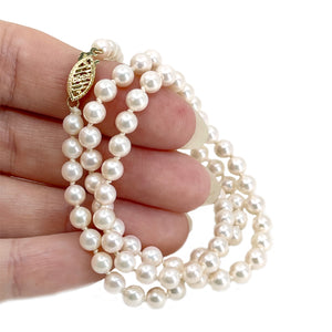 Petite Vintage Japanese Cultured Saltwater Akoya Pearl Mid-Century Necklace - 14K Yellow Gold 18.75 Inch