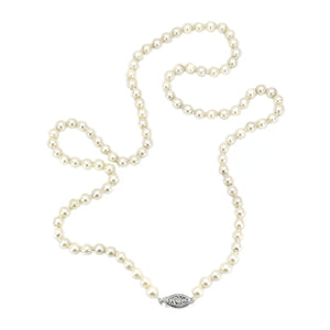 Petite Mid-Century Japanese Saltwater Cultured Akoya Pearl Vintage Necklace - 10K White Gold 24 Inch