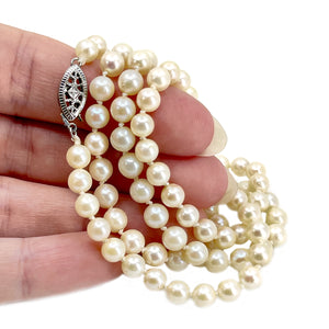 Petite Mid-Century Japanese Saltwater Cultured Akoya Pearl Vintage Necklace - 10K White Gold 24 Inch