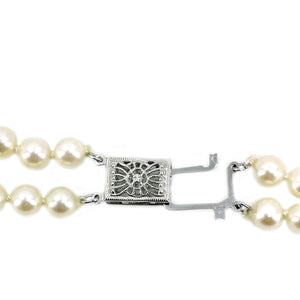 Vintage Double Strand Choker Filigree Japanese Saltwater Cultured Akoya Pearl Necklace - 14K White Gold 15.50 & 16.75 Inch
