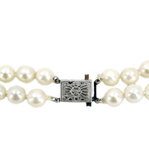 Choker Double Strand Vintage Japanese Saltwater Cultured Akoya Pearl Necklace - 14K White Gold 15.25 & 16.75 Inch