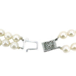 Choker Double Strand Vintage Japanese Saltwater Cultured Akoya Pearl Necklace - 14K White Gold 15.25 & 16.75 Inch
