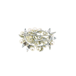 Cluster Vintage Mid Century Japanese Saltwater Akoya Cultured Pearl Brooch- Sterling Silver