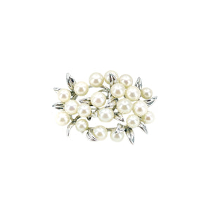 Cluster Vintage Mid Century Japanese Saltwater Akoya Cultured Pearl Brooch- Sterling Silver