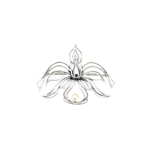 Orchid Flower Handmade Japanese Saltwater Akoya Cultured Pearl Vintage Brooch- Sterling Silver