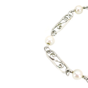 Van Dell Retro Boho Vintage Japanese Saltwater Akoya Cultured Pearl Bracelet- Sterling Silver