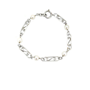 Van Dell Retro Boho Vintage Japanese Saltwater Akoya Cultured Pearl Bracelet- Sterling Silver