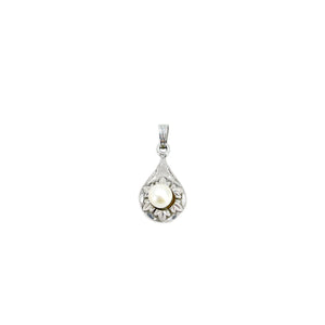 Petite Vintage Snowflake Japanese Saltwater Cultured Akoya Retro Pendant- Sterling Silver
