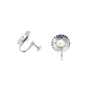 Theda Engraved Vintage Japanese Saltwater Akoya Pearl Pendant & Screwback Earrings Set- Sterling Silver