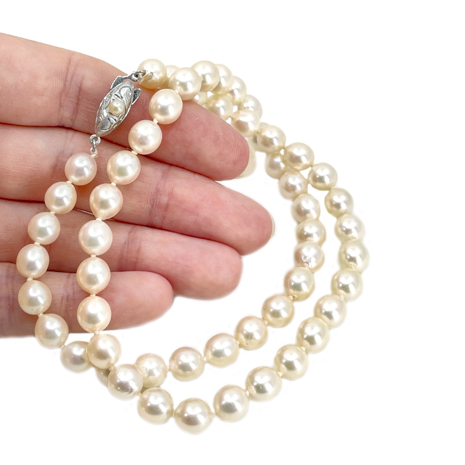 Large Semi-Baroque Vintage Japanese Saltwater Cultured Akoya Pearl Necklace - Sterling Silver 18 Inch