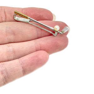 Designer Maruwa Vintage Golf Club Mid Century Men's Japanese Saltwater Akoya Cultured Pearl Tie Bar- Sterling Silver
