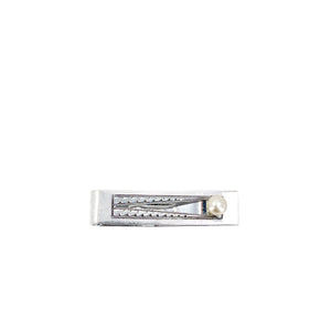 Deco Engraved Vintage Men's Japanese Saltwater Akoya Cultured Pearl Tie Bar- Sterling Silver