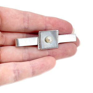 Vintage Mother of Pearl Men's Japanese Saltwater Akoya Cultured Pearl Tie Bar- Sterling Silver