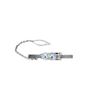 Baroque Blue Men's Modernist Japanese Saltwater Akoya Cultured Pearl Tie Bar- Sterling Silver