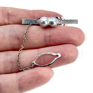 Baroque Blue Men's Modernist Japanese Saltwater Akoya Cultured Pearl Tie Bar- Sterling Silver