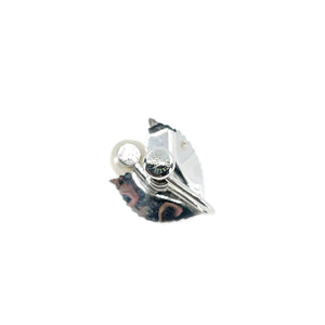 Van Dell Designer Akoya Saltwater Cultured Pearl Vintage Leaf Screwback Earrings- Sterling Silver