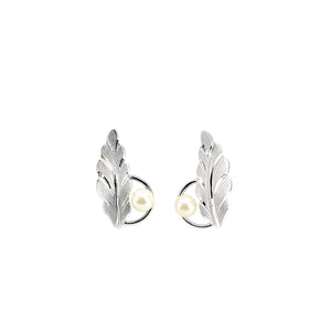 Vintage Designer Curtis Creations Akoya Saltwater Cultured Pearl Leaf Screwback Earrings- Sterling Silver