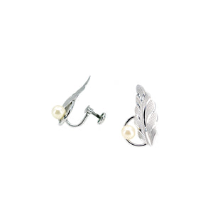 Vintage Designer Curtis Creations Akoya Saltwater Cultured Pearl Leaf Screwback Earrings- Sterling Silver